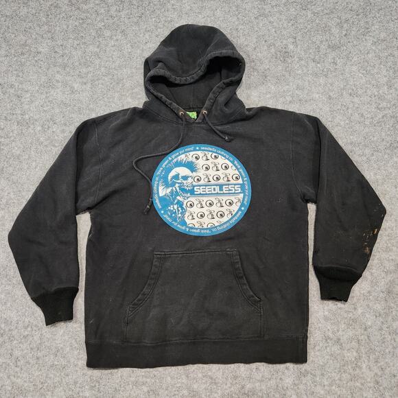 VTG Y2K Seedless Clothing Mens L Large Skate Black Distressed Pullover Hoodie - Picture 2 of 16